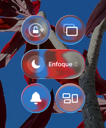 Controles translúcidos, como orientación vertical, Duplicar Pantalla, Enfoque y más