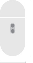 Skizze von MagSafe Ladecase (USB-C), gerundetes Case von aussen, Seitenansicht, LED Ladeanzeige, geschlossenes Case, Höhe in Millimeter, Breite in Millimeter
