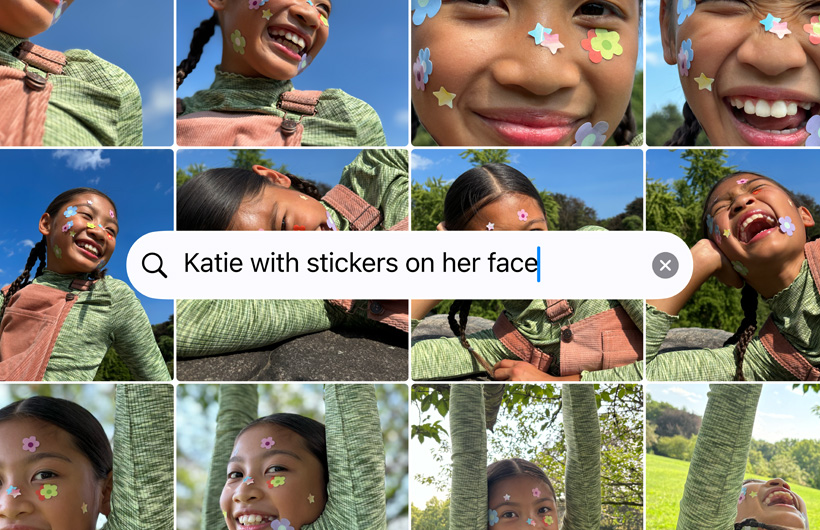 Une grille de photos générée par la recherche « Katie avec des autocollants sur le visage »