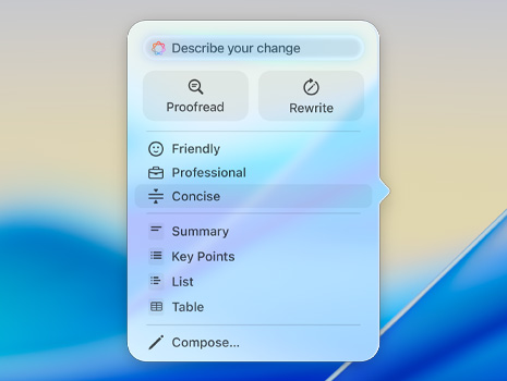 macOS Tahoe의 AI 프롬프트 화면.