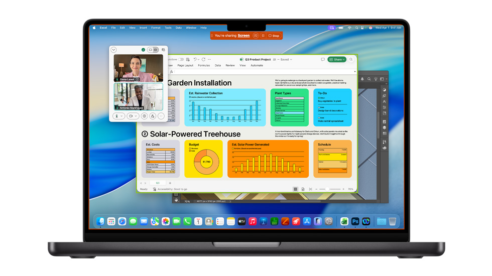 macOS Tahoe가 설치된 Mac 화면에 Webex와 Excel 등 몇 가지 앱이 열려 있는 모습.
