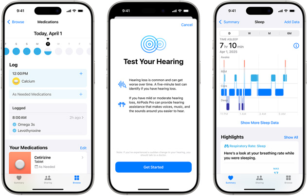 iPhone 展示聽力健康 app。