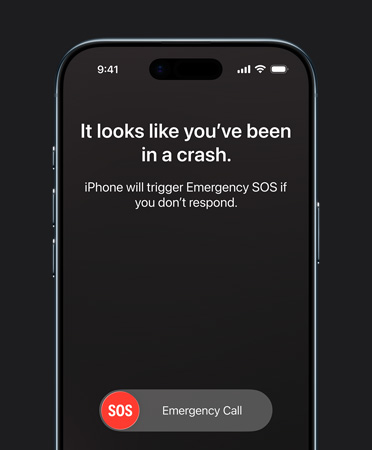 iPhone Air, voorkant, de feature Ongelukdetectie wordt gebruikt